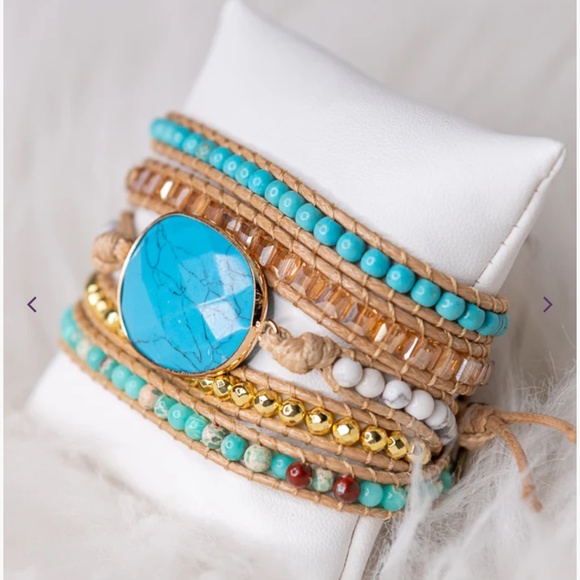 Boho “ Kelly 9 Summer “ Vegan Leather Wrap Bracelet with Stone - Picture 3 of 4